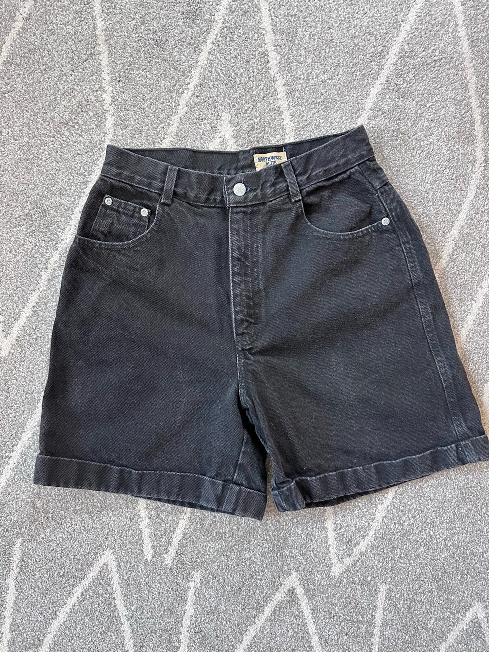 Northwest Blue Vintage 80s 90s Black High Waist Cuffed Jean Shorts